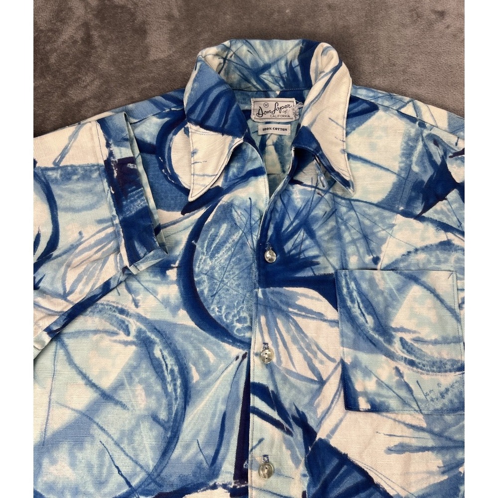 Vintage Don Loper California Barkcloth Shirt‎ Mens L Blue Geometric Abstract USA - Picture 3 of 9